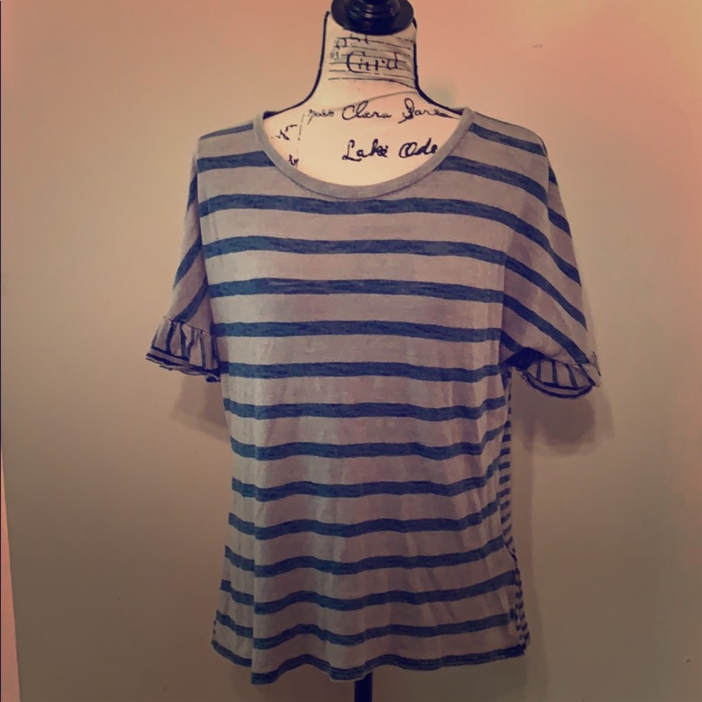 Lucky Brand Ruffled Sleeve Lightweight Sweater (Blue & Gray)